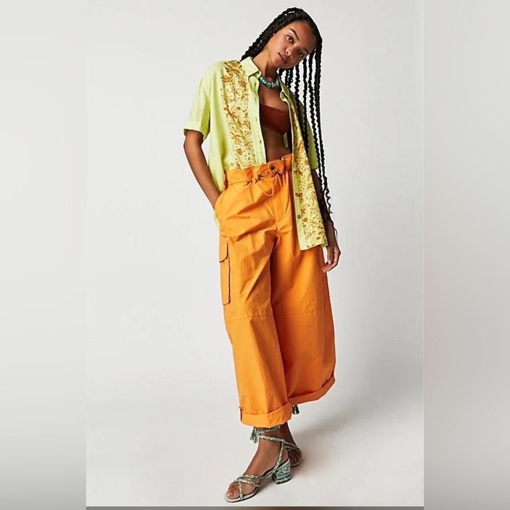 New Free People Hallie Nylon Pants Orange Size XS NWOT Cargo